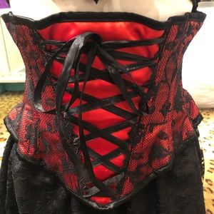 Black and red lace satin corset